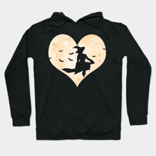 Witch broom front of heart shape moon witch switch Hoodie